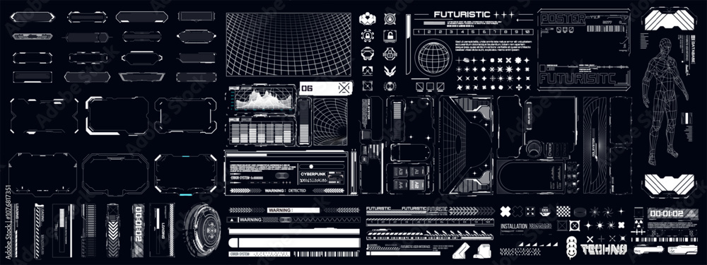 Wall mural vector illustration of futuristic hud elements, digital interfaces, and tech components. ideal for c