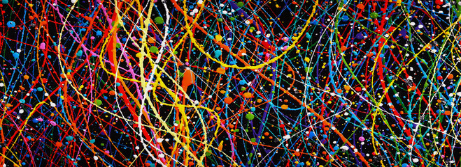 Hand drawn colorful lines painting abstract art panorama background colors texture design
