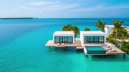 Obraz premium Millionaire s private island with multiple beachfront villas, clear blue waters, and exclusive amenities
