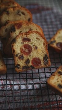fruit cake sweet dessert dried fruit traditional pastry, nuts meal food snack on the table copy space food background rustic top view