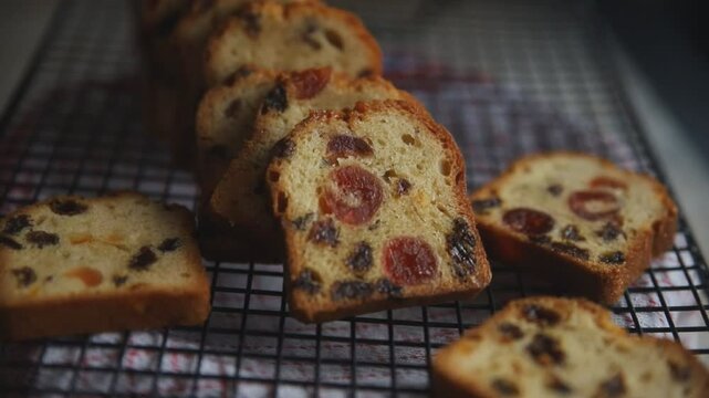 fruit cake sweet dessert dried fruit traditional pastry, nuts meal food snack on the table copy space food background rustic top view