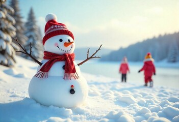 Obraz premium Merry Christmas greeting card snowmen for Christmas celebrations