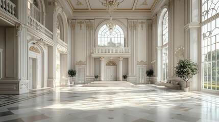 Fototapeta premium Millionaire estate with a grand ballroom, ornate chandeliers, and intricate interior designs