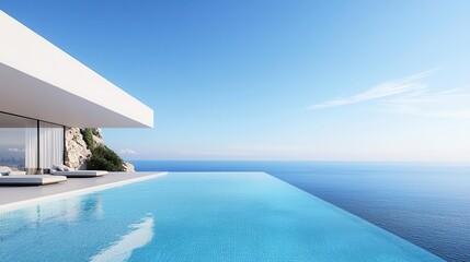 Obraz premium Contemporary cliffside mansion with uninterrupted ocean views, sharp geometric lines, and infinity pools