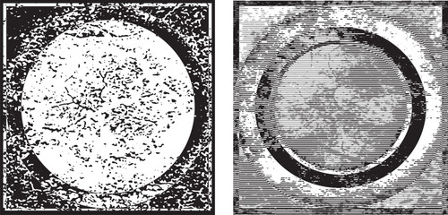Obraz premium tow different frames with different grunge texture designs, the cover of the album 'the circle' A black and white vintage vector round and square shape with grunge paint frame for the wall photo fra