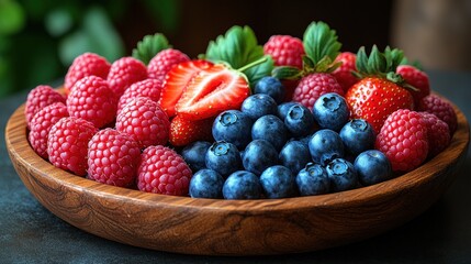 Obraz premium A vibrant bowl of fresh berries, perfect for healthy snacking.