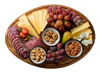 Tabla de embutidos y quesos, con frutos secos, uvas, pasas, mermelada, queso azul, salami, tabal de comida PNG