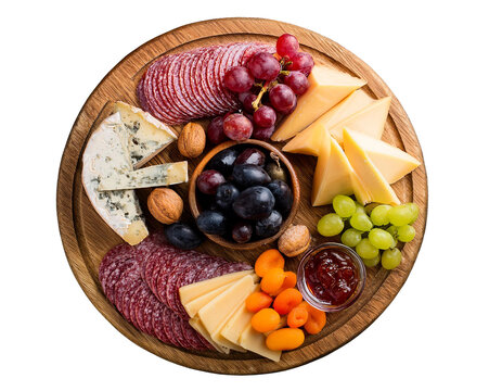 Tabla de embutidos y quesos, con frutos secos, uvas, pasas, mermelada, queso azul, salami, tabal de comida PNG