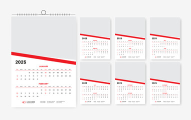 2025 Wall calendar design template, six-page 2024 modern calendar design