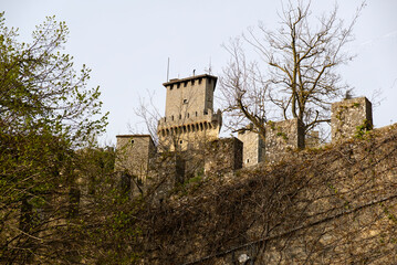 middleage town citywall stonewall and castle towers