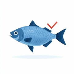 Naklejka premium Sustainable Seafood Symbol Checkmark Fish Icon Isolated on Clean White Background Graphic Design Element for Branding Labeling Certification and Healthy Food Concepts