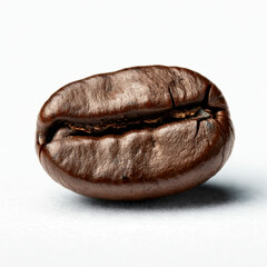 A single robusta coffee bean, zoomed in to capture its rounder, more irregular shape and rougher texture