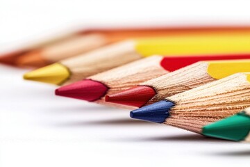 Obraz premium A close-up of colorful pencils arranged in a row, showcasing vibrant tips for artistic use.