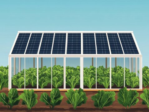 of a solar powered greenhouse representing innovative and sustainable farming methods for a greener future  This icon symbolizes the use of renewable energy eco friendly agriculture