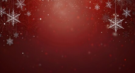 Red christmas banner with snowflakes. Merry Christmas and Happy New Year greeting banner. Horizontal new year background