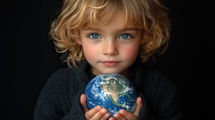 A child holding a globe of Earth, representing the next generation's responsibility in tackling climate change and protecting the planet