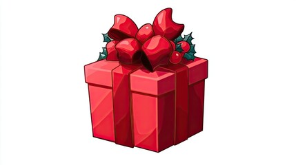 Obraz premium Bright red gift box adorned with a bow, perfect for festive celebrations and holidays, isolated on white background