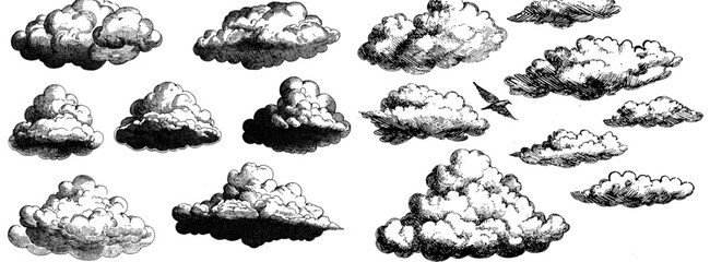 An illustration of a set of clouds in the sky with a black silhouette.