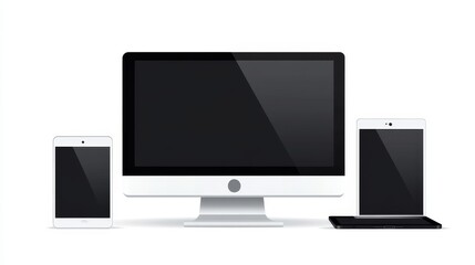 Fototapeta premium Template for mockups of desktop computer, monitor, laptop, tablet, and smartphone devices.