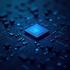 Close-up of a blue circuit board, showcasing intricate circuitry and components, a testament to modern technology and engineering