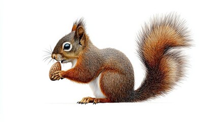 Obraz premium Squirrel holding a nut, white isolate background
