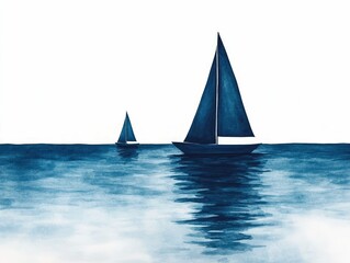 A tranquil watercolor painting depicting a sailboat floating on calm reflective waters symbolizing peace freedom and the beauty of the natural world  The minimalist