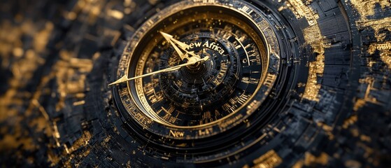 Obraz premium Close-up of a intricate, futuristic clock with gold accents.