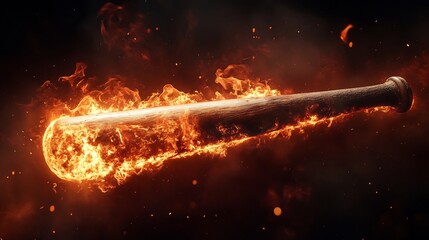 Flaming Sports Equipment Bursting with Fiery Energy on Black Background