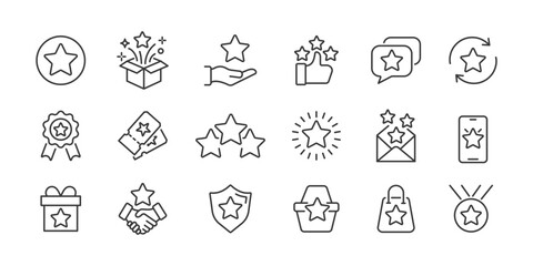Customer bonuses icons set. Bonus gift, review, earn reward, shopping bag, loyalty card. Vector illustration