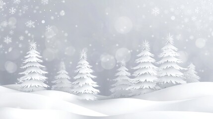 Obraz premium White Christmas trees and Snowy bokeh lights snow background winter.