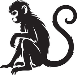 Monkey Silhouette Vector in Black on White Background - Playful Primate Icon Design

