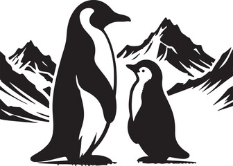 Penguin Silhouette Vector Art on White Background - Charming Arctic Bird Icon Design

