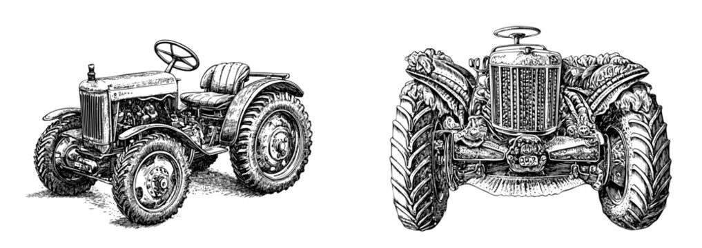 Graphite drawing of a farm tractor.