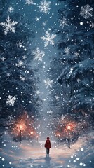 Enchanting Winter Wonderland with Snowflakes Falling in a Mystical Forest