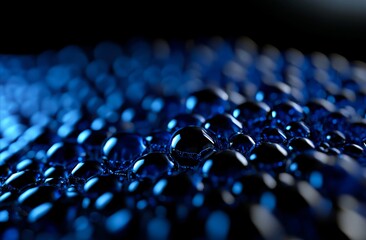 A close up of water droplets on a black surface