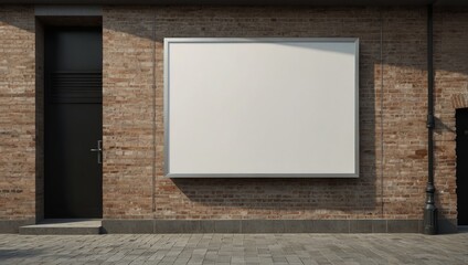 A large blank billboard hangs on the exterior wall ,perfect for advertising mockups 
