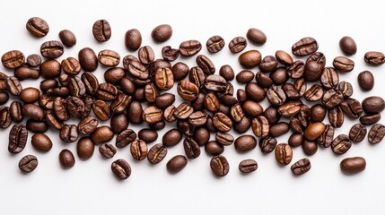 Obraz premium Fresh Roasted Espresso Coffee Beans on White Background