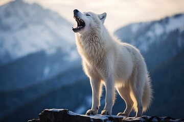 Naklejka premium Arctic wolf howling purebred dog standing still wildlife mammal animal.