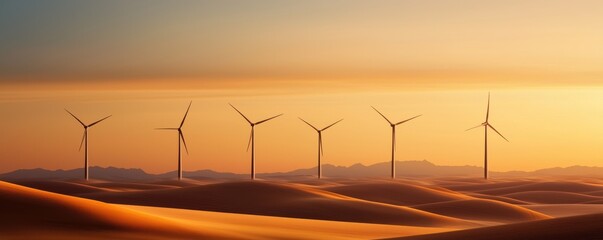 Naklejka premium Harnessing climate resiliency integrating wind turbines and solar panels in desert ecosystems for sustainable management