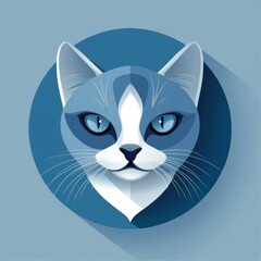 Fototapeta premium Stylized Blue and White Cat Illustration with Geometric Features on Blue Background