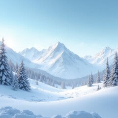 Obraz premium Snowy winter landscape with majestic mountains, frosty trees, and a clear blue sky