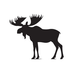 Vector black silhouette moose with horns, deer silhouette vector illustration, silhouette moose animal full body black color only