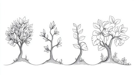 Obraz premium Continuous line drawing of tree growth stages 