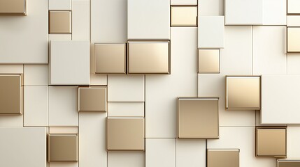 Obraz premium A clean and modern ivory and bronze 3D wallpaper with bronze squares and ivory backdrop, offering a minimalist design with soft light reflections and smooth textures.