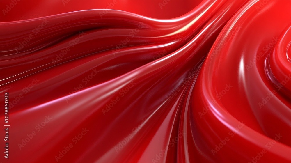 Poster A red ribbon with a wave pattern