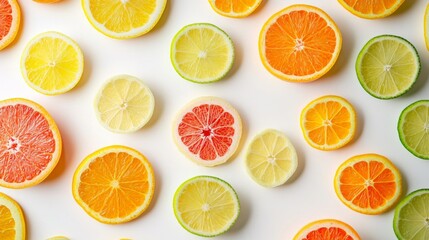 Obraz premium Freshly Sliced Citrus Fruits on a White Background