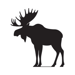 Vector black silhouette moose with horns, deer silhouette vector illustration, silhouette moose animal full body black color only
