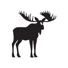 Vector black silhouette moose with horns, deer silhouette vector illustration, silhouette moose animal full body black color only