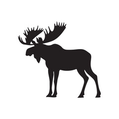 Vector black silhouette moose with horns, deer silhouette vector illustration, silhouette moose animal full body black color only