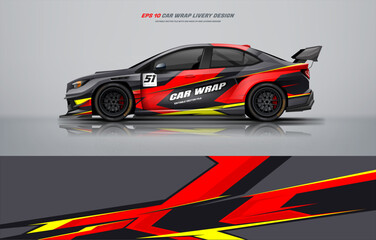 Racing Car branding with racing wrap decal or livery design. Abstract racing graphic simple black and red concept with background. Editable vector templates